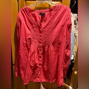 Lands End Pink pin tuck blouse size Large EUC